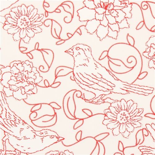 red flower and bird animal fabric by Robert Kaufman
