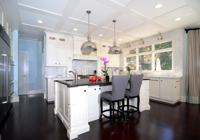 Open Plan Soft White Cabinets Contrasting Dark Floors