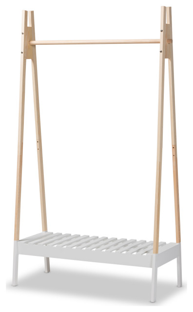 Ela Modern White and Oak Brown Freestanding Coat Hanger - Modern ...