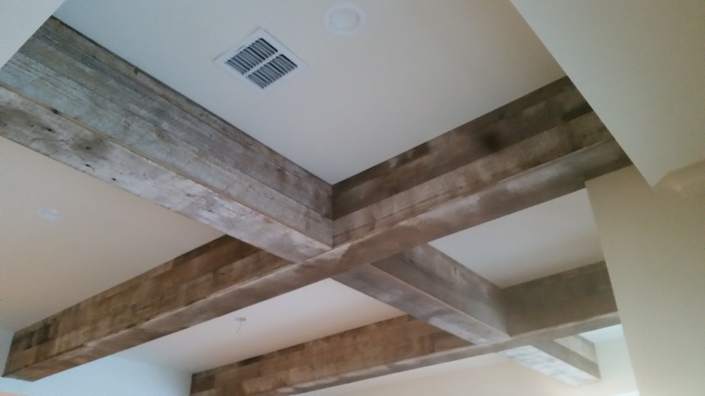 Beam Wrapping with Reclaimed Long Leaf Pine Wood Modern Austin by This Old Wood & Old