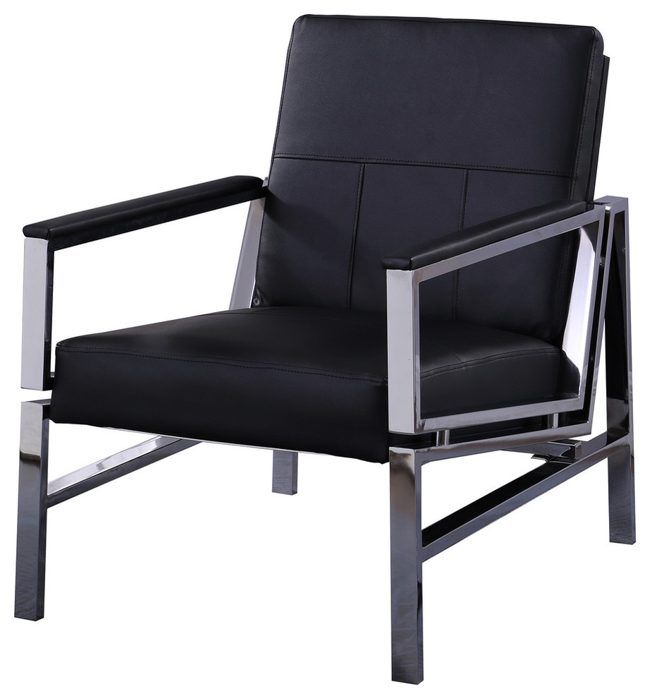 Fifth Avenue Leather and Stainless Steel Accent Chair, Black