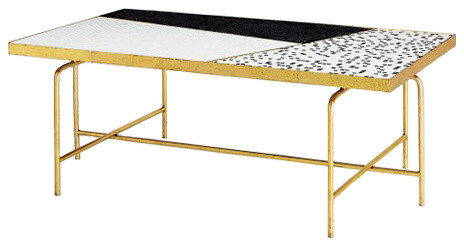 Luxe Midcentury Mosaic Black White Coffee Table Gold Color Block Luxe Midcentury Mosaic Black White Coffee Table Gold Color Block Tiled