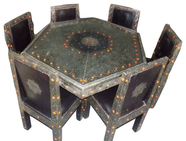 picture Moroccan Dining Table And Chairs 6 chair moroccan octagonal table silver arabesque engraved metal dining set