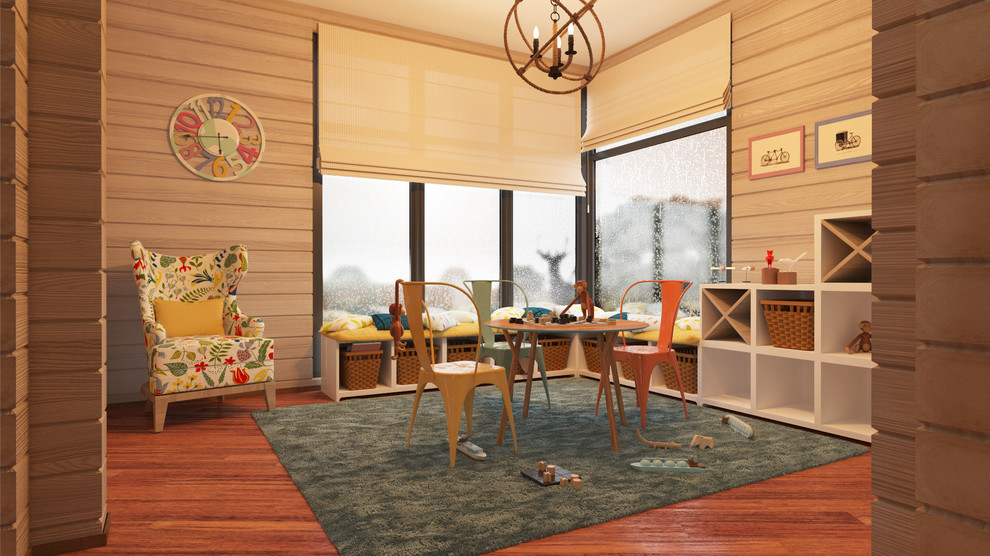 Загородный дом из бруса с яркими акцентами