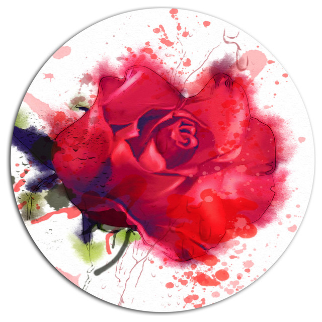 Beautiful Bright Red Rose, Floral Wall Large Disc Metal Wall Art