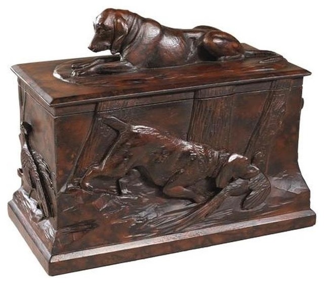 Box TRADITIONAL Lodge Sporting Dog Dogs Chocolate Brown Resin Relief