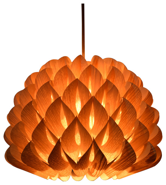 Wood Dahlia Pendant Lamp Chinese Ash Veneer Wood Dahlia Pendant Lamp Chinese Ash Veneer
