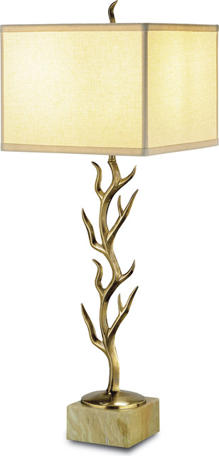 Algonquin Vintage Brass One-Light Table Lamp with Bone Linen Shade