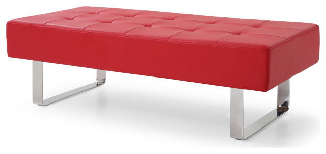 Miami Bench Red Faux Leather Chrome Frame - Contemporary - Upholstered