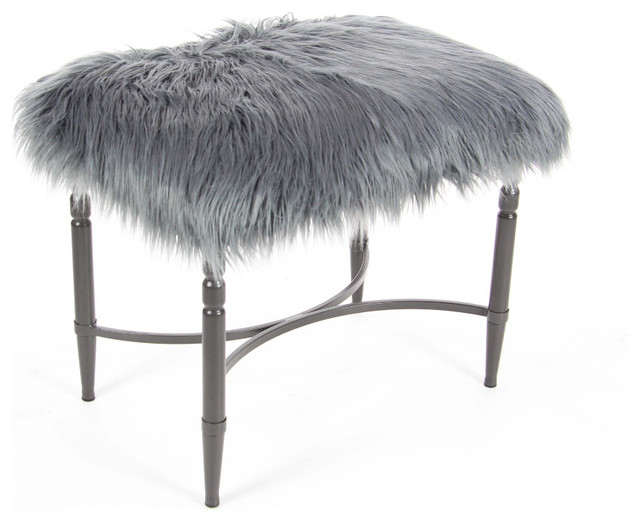 Gray Metal Faux Fur Stool - Contemporary - Vanity Stools And ... Gray Metal Faux Fur Stool - Contemporary - Vanity Stools And ...