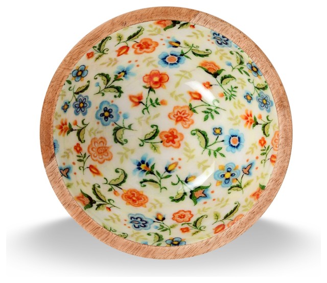 Enamel Wood Salad Bowl Contemporary Serving And Salad Bowls by