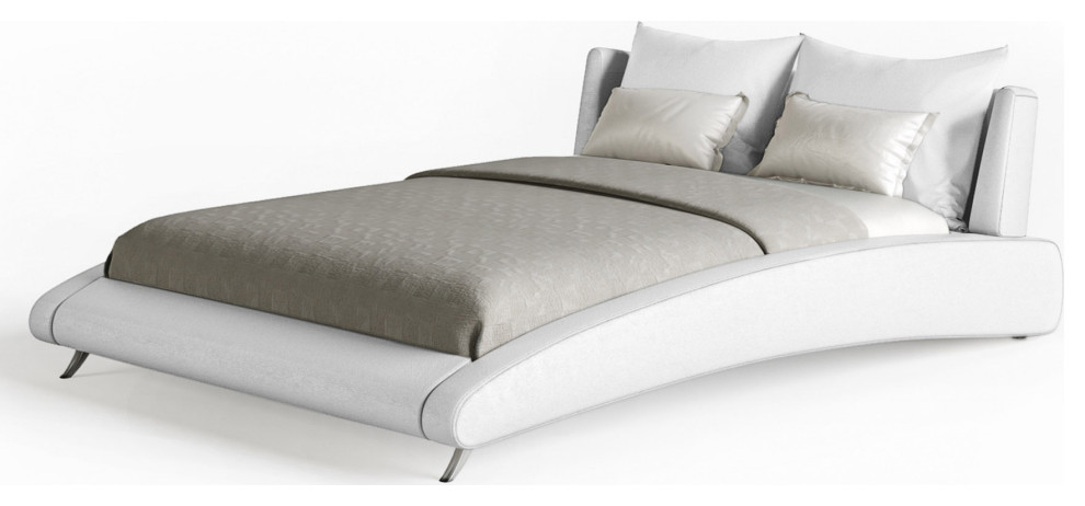 Cadillac White Leather Platform Bed, King