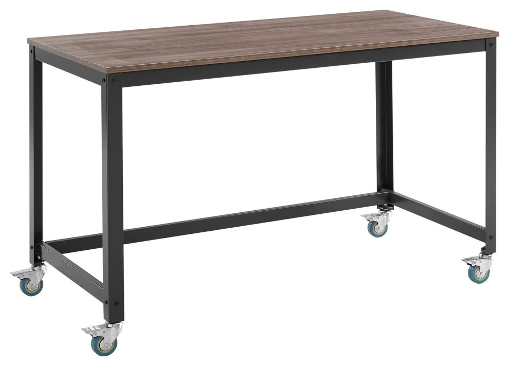 Computer Office Desk with Locking Casters, Gray Walnut Industrial