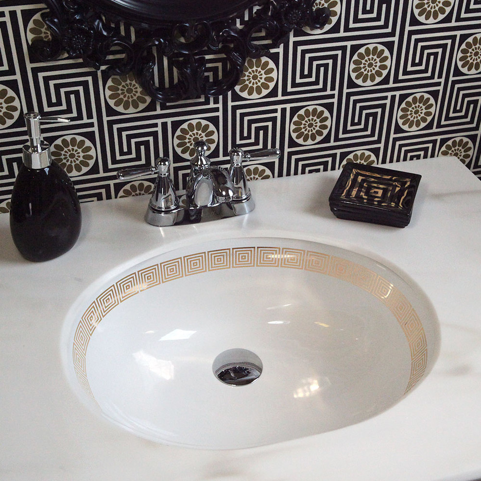 Small Squares Border Under Mount Bathroom Sink Transitional