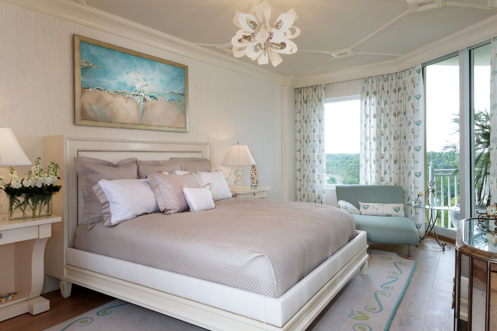 Inspiration for a large transitional guest bedroom in Other with grey walls, medium hardwood floors and brown floor.