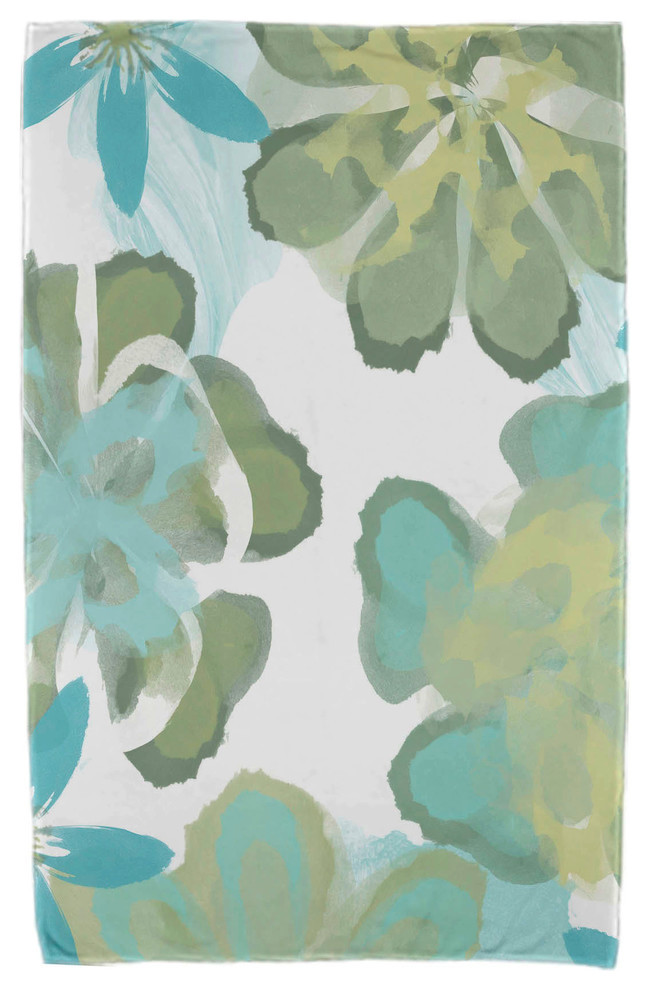 30x60" Ani, Floral Print Beach Towel, Aqua
