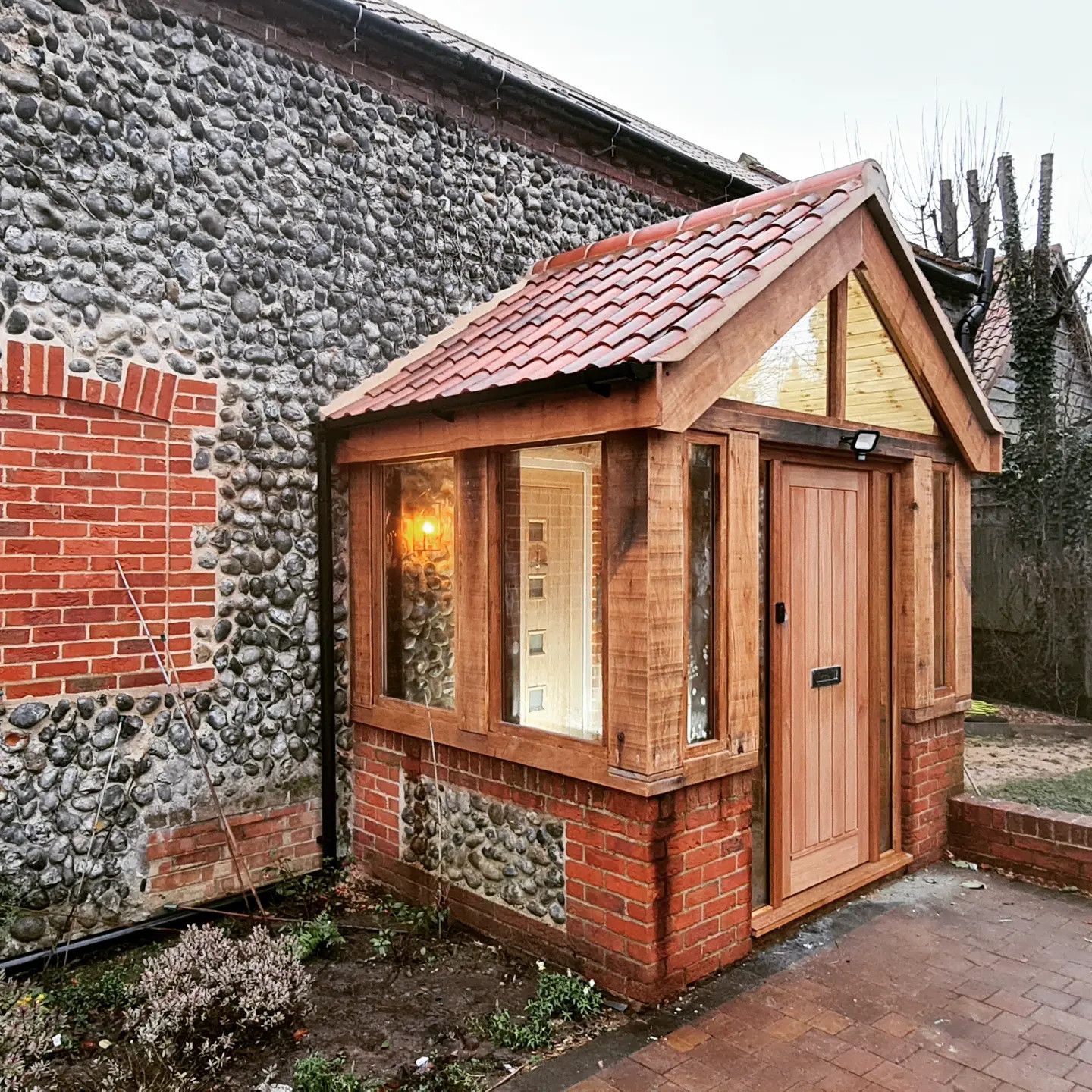 Oak Porch on Existing Building