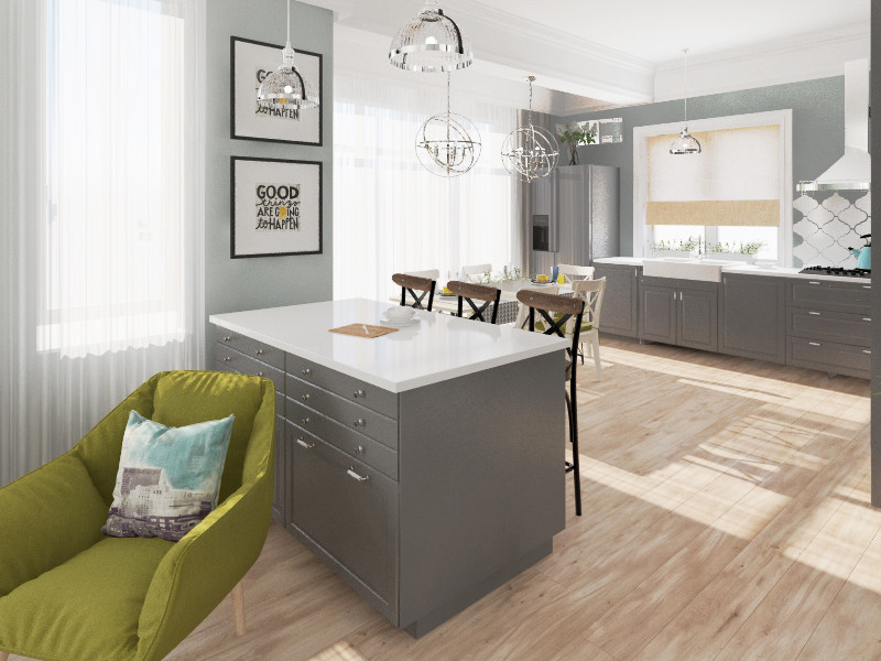 Дизайн гостиной и ванной комнаты в коттедже (Тополиная роща)