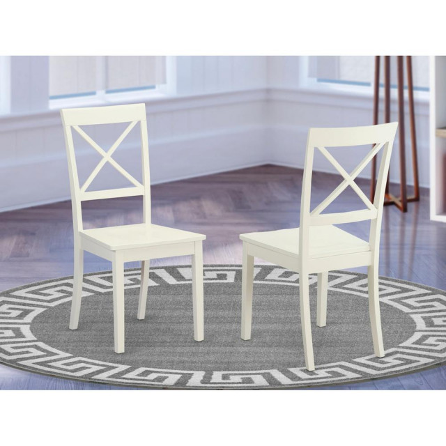 Boston X, Back Chair For Dining Room With Wood Seat, Set of 2