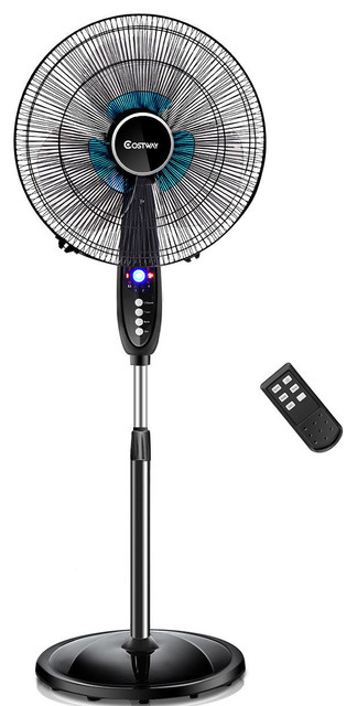 Costway 16'' Adjustable Oscillating Pedestal Fan Stand Floor 3 Speed Remote  - Contemporary - Electric Fans - by Goplus Corp | Houzz