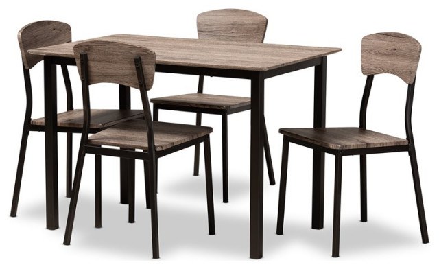 Baxton Studio Marcus Black Metal and Rustic Oak Finished Wood 5-Piece Dining Set