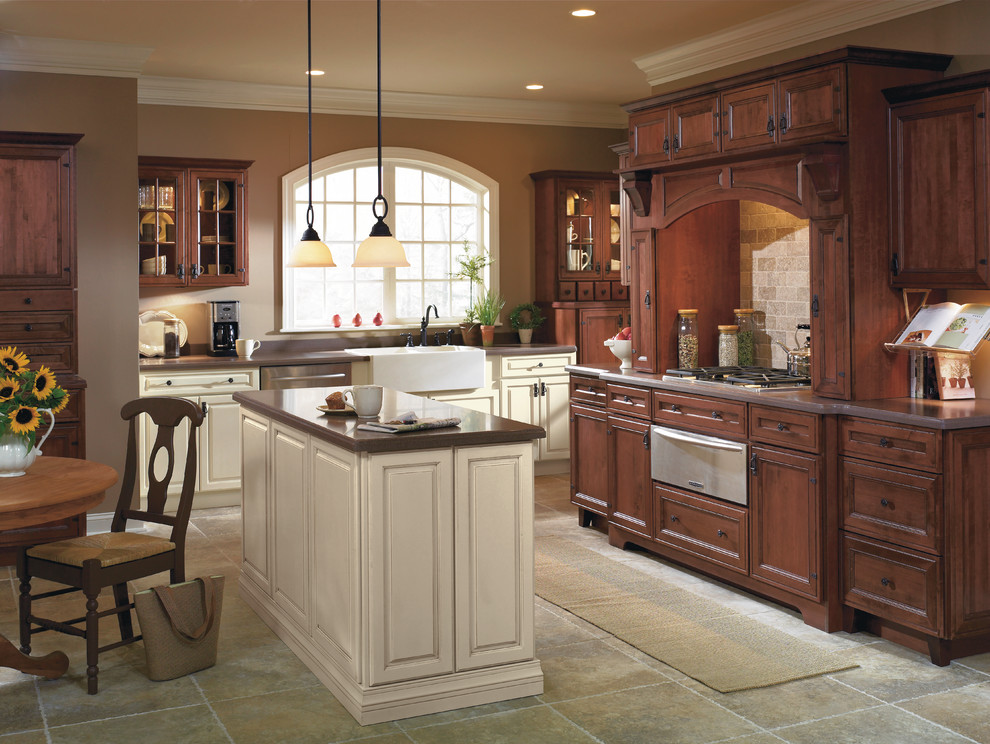 Kemper Cabinets Rustic Kitchen With Contrasting Finishes