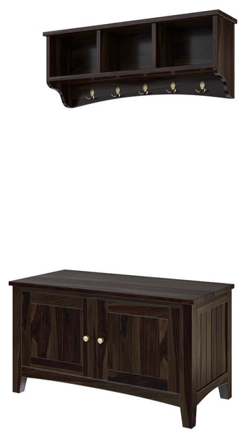 Smithsburg Rustic Solid Wood Wall Hanging Hall Tree Bench With