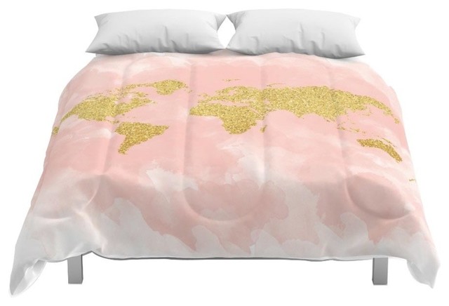 Society6 Gold Glitter Map Nursery Art Pink Pastels Comforter Gold Glitter Map Nursery Art Pink