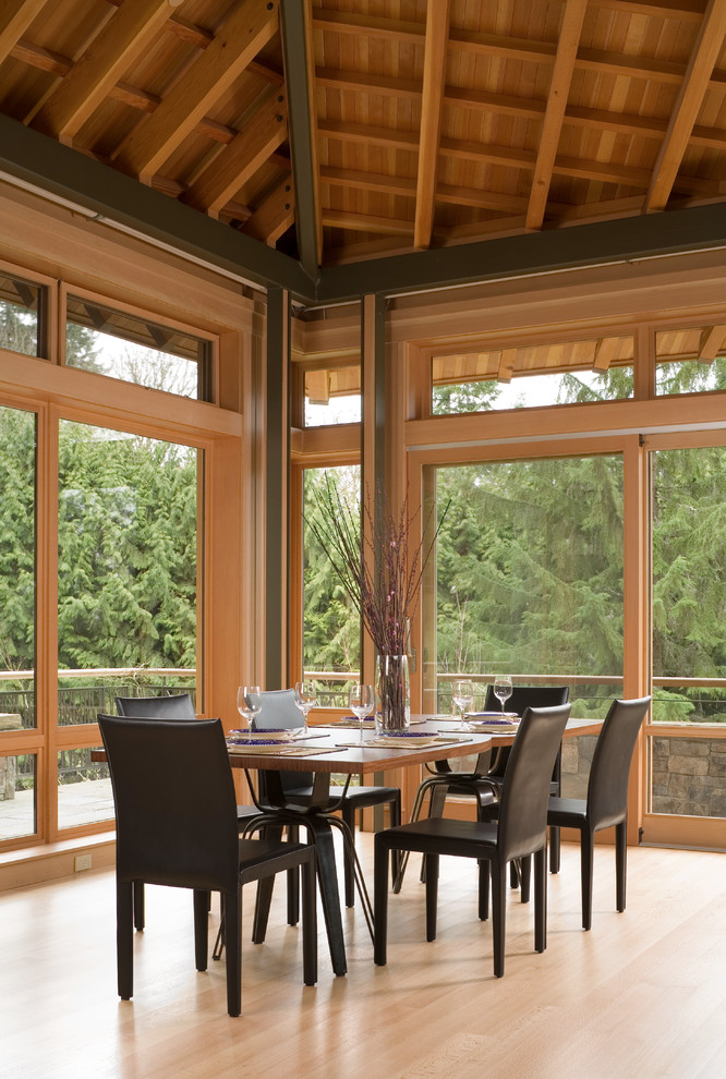 Inspiration for a contemporary open plan dining in Seattle with light hardwood floors.