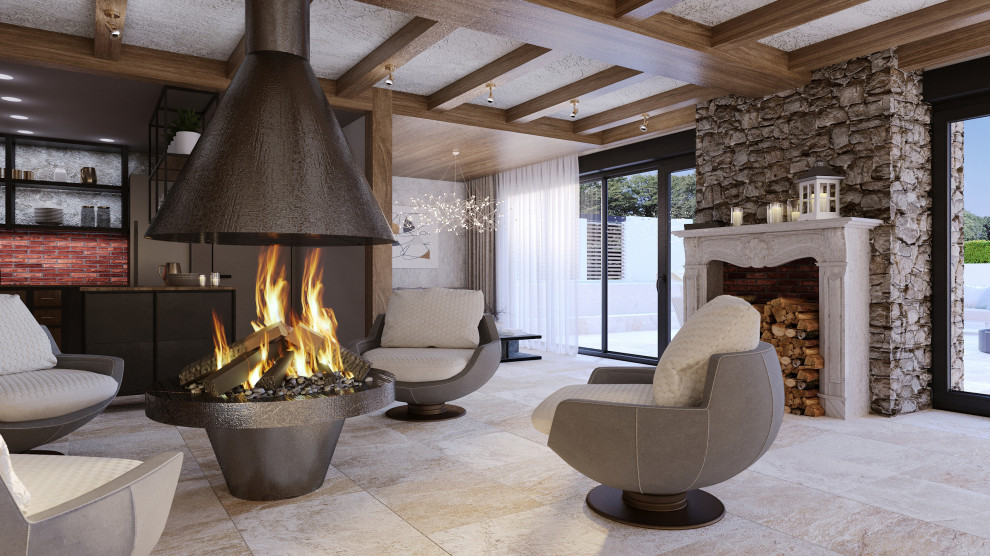 Проект интерьера террасы с камином