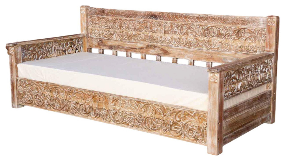 Whitewash Indian Floral Carved Daybed Daybeds by Decor Houzz
