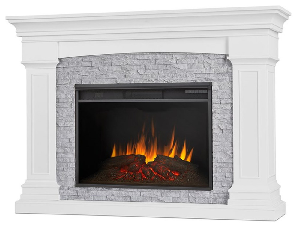 Real Flame Deland Grand Traditional Wood Electric Fireplace in White