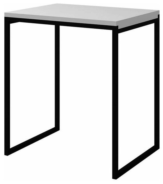 ADM Bathroom Stool Black Steel Frame, White Top, 15" Transitional