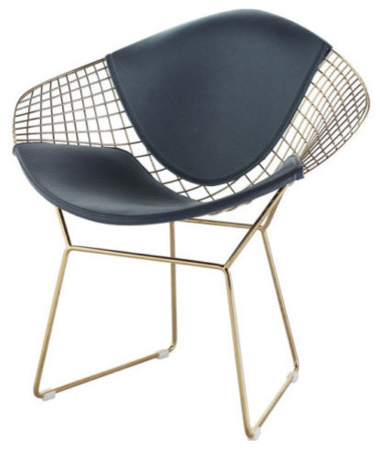 Wire Mesh Diamond Accent Chair in Gold Finish - Midcentury ...