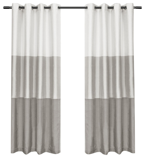 Chateau Striped Faux Silk Grommet Top Curtains, Dove Grey, 54"x84"