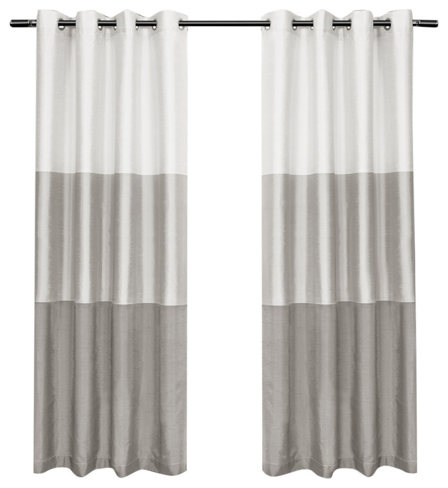 Chateau Striped Faux Silk Grommet Top Curtains, Dove Grey, 54"x84"