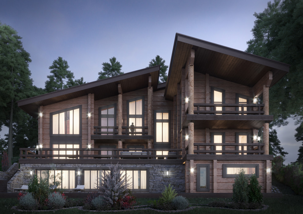 Шале со спа-зоной и бассейном из лафета кедра и бетона