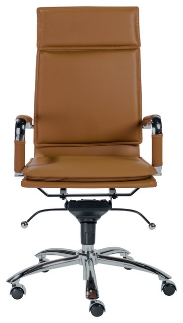 Gunar High Back Leather Chrome Modern Office Chair Cognac Chrome Modern Office Chair