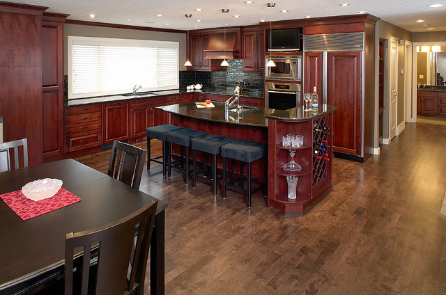 Dark stain Maple hardwood floor - Contemporary - Kitchen ...