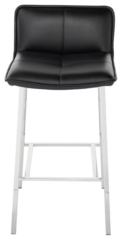 15.8" W Set of 2 Lila Counter Stool Faux Leather Modern Polished Stainless Steel