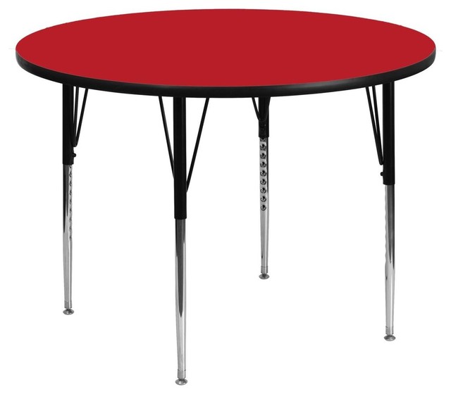 42" Round Activity Table with Red Laminate Top and Adjustable Legs