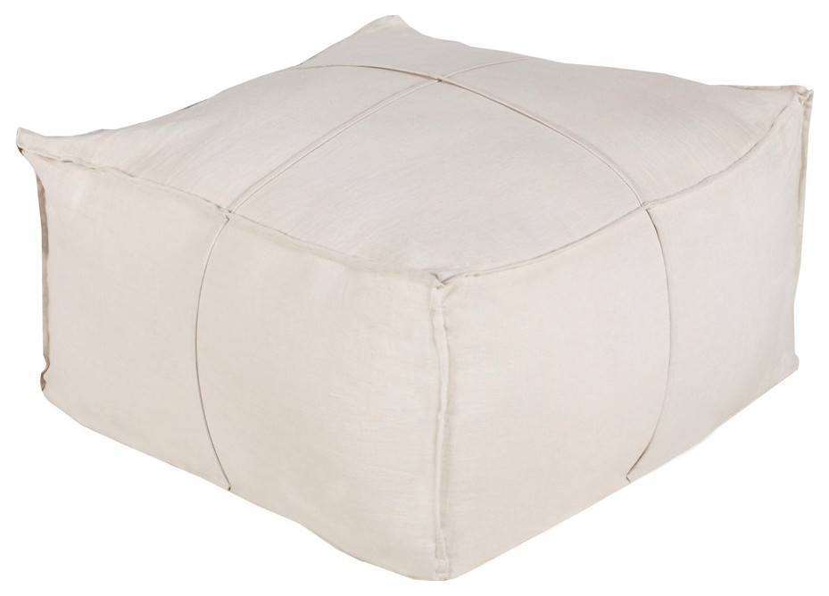 Solid Linen Pouf by Surya, Cream