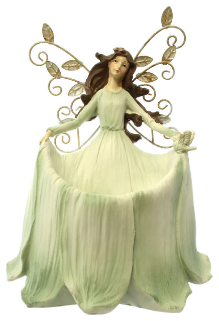 Angel with Botanical Wings Garden Statue & Bird Feeder, 10"H ...