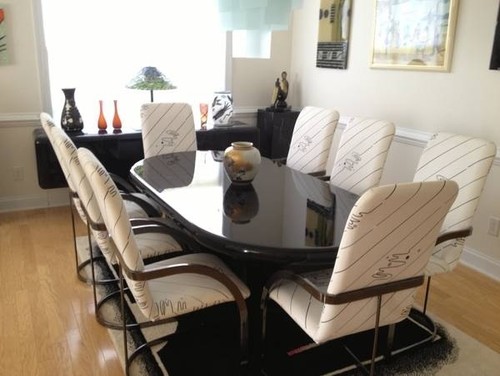 Does the black and white dining set suits to dark cherry hardwood floo Does the black and white dining set suits to dark cherry hardwood floo