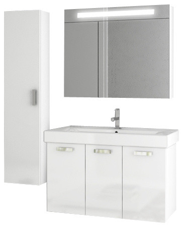 37 Glossy White Bathroom Vanity Set, Bathroom Vanity Houzz