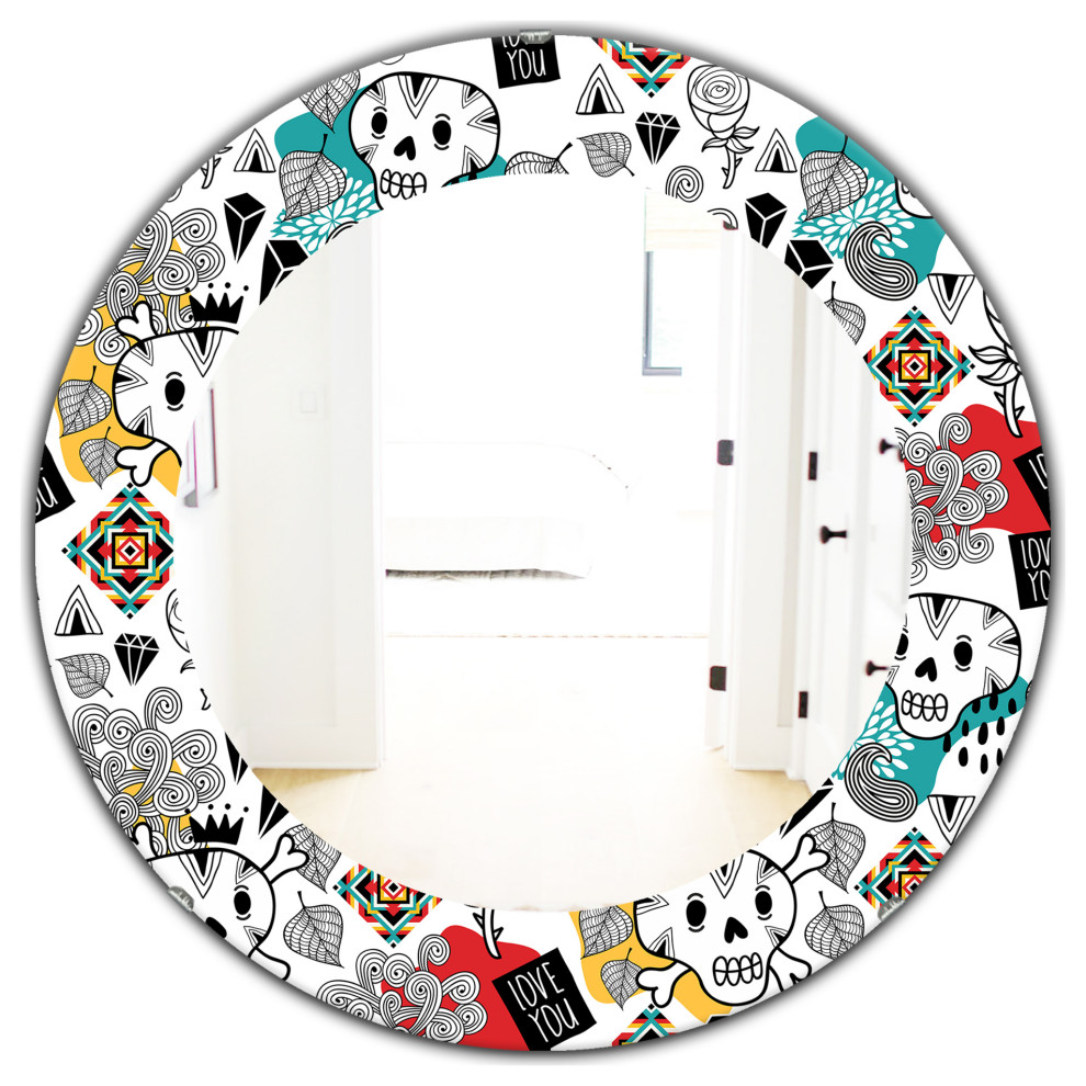 Designart Whales Pattern Traditional Frameless Oval Or Round Wall Mirror, 32x32
