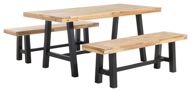 Scania Outdoor 3-Piece Dining Set, Black and Brown