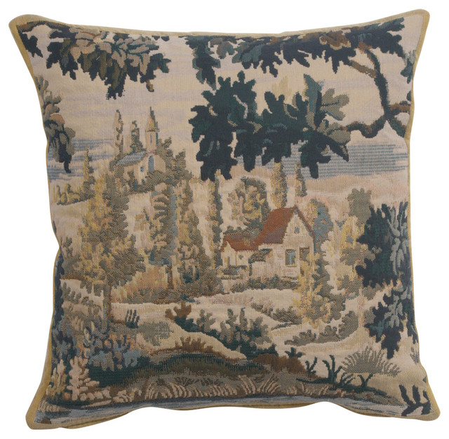 Paysage Flamand Village 1 Decorative Couch Pillow Contemporary