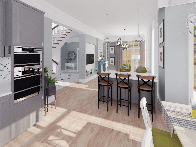 Дизайн гостиной и ванной комнаты в коттедже (Тополиная роща)