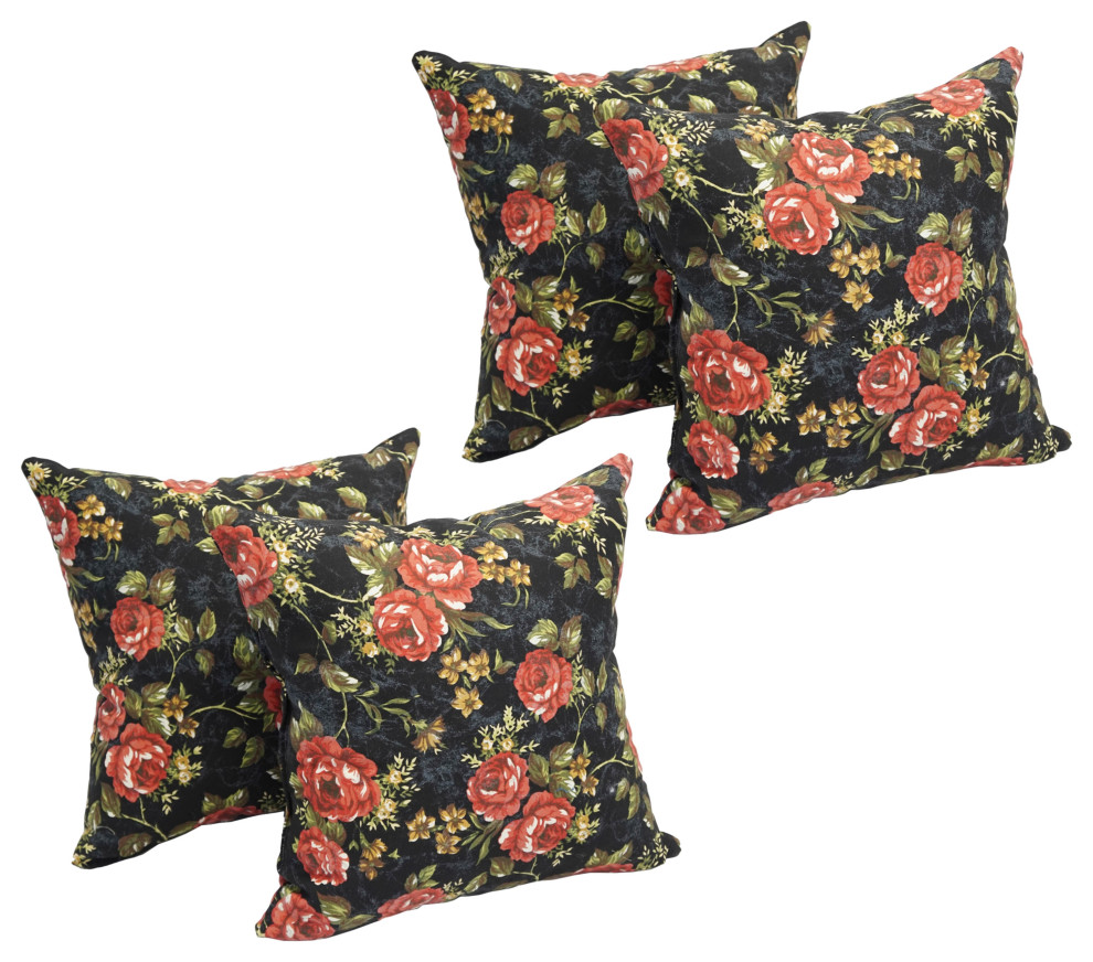 17" Jacquard Throw Pillows With Inserts, Set of 4, Midnight Rose